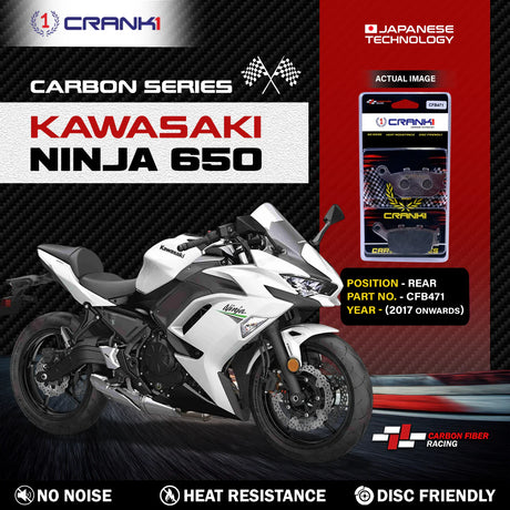 CRANK1 CFB471 Carbon Rear Brake Pads for Kawasaki Ninja 650 2017+