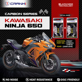 CRANK1 Carbon Front Brake Pads CFB922 CFB132 for Kawasaki Ninja 650 2006-2016 High Performance Motorcycle Brake Pads