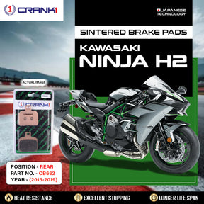 CRANK1 CB662 sintered rear brake pads for Kawasaki Ninja H2 (2015-2019) high-performance motorcycle braking upgrade.