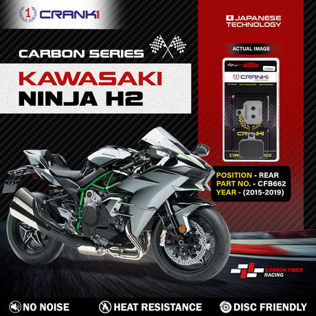 CRANK1 Carbon Rear Brake Pads CFB662 for Kawasaki Ninja H2 2015-2019 Motorcycle Brake Pad Set