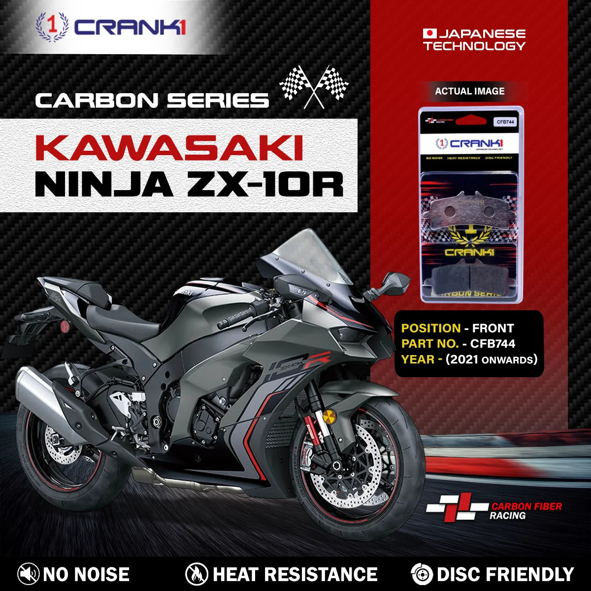 CRANK1 CFB744 carbon brake pads for Kawasaki ZX-10R 2021 onwards front