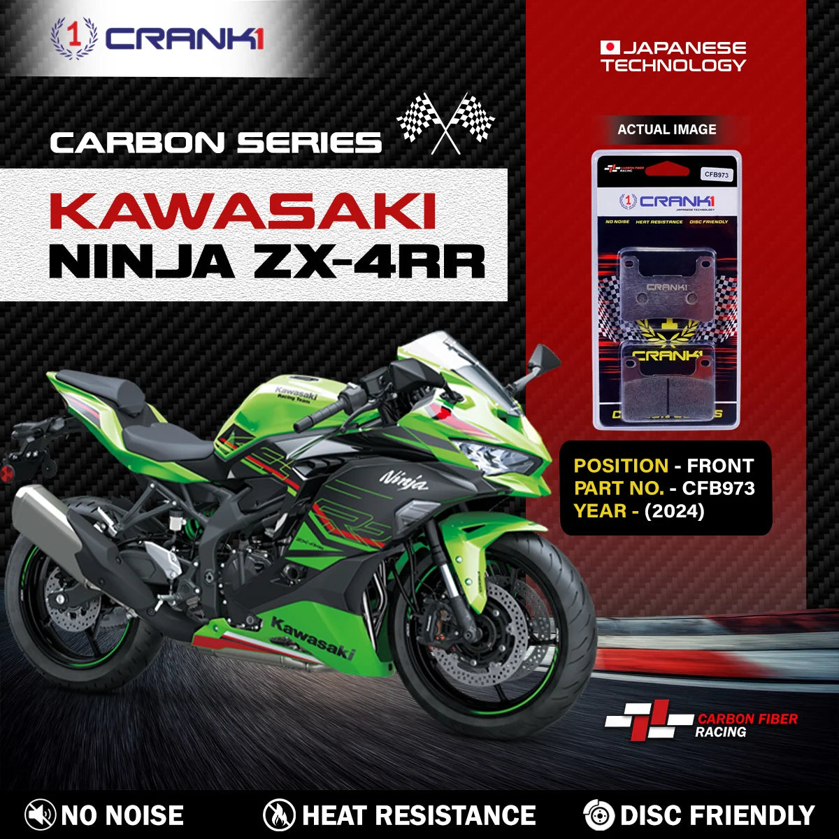 CRANK1 Carbon Front Brake Pads CFB973 for Kawasaki Ninja ZX-4RR 2024