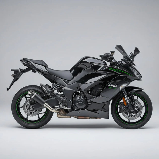 Barrel Outlaw V2 black stainless steel slip-on exhaust with link pipe for Kawasaki Ninja 1100SX motorcycle
