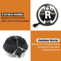 7 Inch Round Headlight Compatible with Royal Enfield, Jeep Thar & Harley Davidson (R White Harley Headlight)