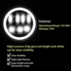 7 Inch New Round LED Headligh Fits in Jawa with High Beam, Low Beam (12V-80V 75W)