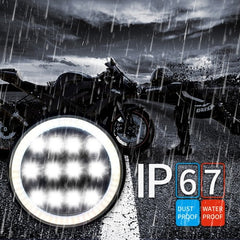 HJG 7 Inch Round Headlight Compatible with Royal Enfield, Jeep & Harley Davidson (12 LED WHITE) (12V-80V, 75W)