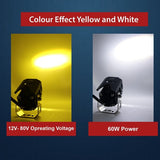 HJG 120W Mini LED Fog Projector Fog Light LED Work Light Fog Lamp Dual Color Motorcycle Lights Spot Light High beam/Low beam Electric Cars (Headlights) (12-80V DC – 60W)