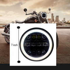 HJG 7 Inch Round Headlight Compatible with Royal Enfield, Jeep & Harley Davidson (12 LED WHITE) (12V-80V, 75W)