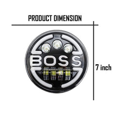 7 Inch Round Headlight Compatible with Royal Enfield, Jeep & Harley Davidson (Harley Boss Headlight)