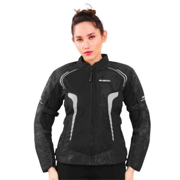 Bison ProGear Phoenix women riding jacket hi viz grey
