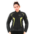 Bison ProGear Phoenix women’s hi-viz neon motorcycle riding jacket front view

