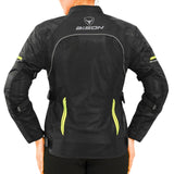 Bison ProGear Phoenix women’s motorcycle jacket back with reflective piping

