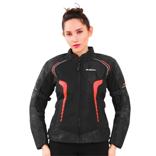 Bison ProGear Phoenix women riding jacket hi viz red
