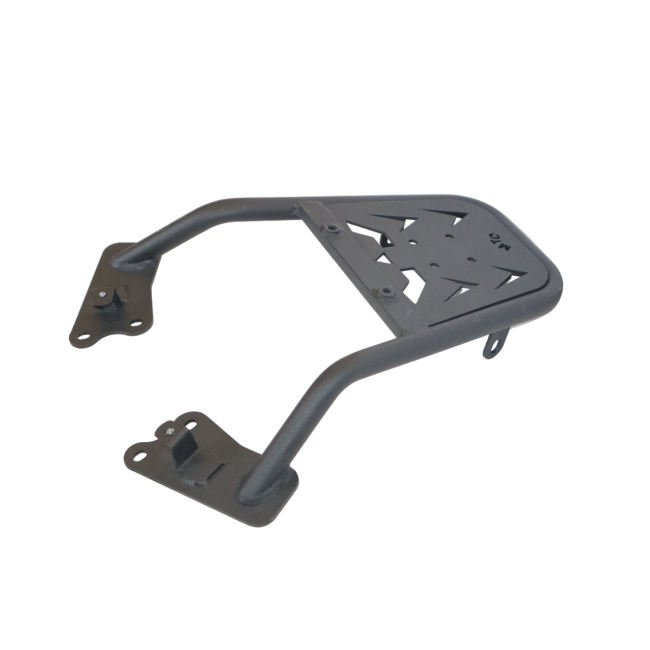 MotoCare Pipe Carrier installed on Honda CB300F showing heavy duty luggage transport rack and secure mounting system
