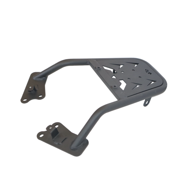 MotoCare Pipe Carrier installed on Honda CB300F showing heavy duty luggage transport rack and secure mounting system