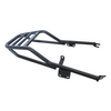 MotoCare pipe carrier installed on Yezdi Roadster 2024 showing rear luggage rack with secure mounting plate for touring and daily use