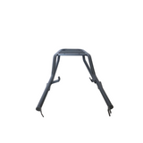 MotoCare pipe carrier installed on Yezdi Roadster 2024 showing rear luggage rack with secure mounting plate for touring and daily use