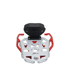 MotoCare pipe carrier with backrest installed on Hero XPulse 210 for luggage and passenger comfort support