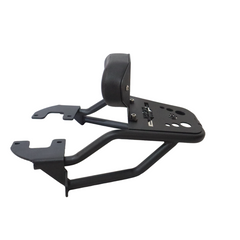 MotoCare pipe carrier with backrest installed on Hero Mavrick 440 motorcycle providing luggage support and passenger comfort