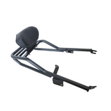 MotoCare pipe carrier with backrest installed on Yezdi Roadster 2024 showing luggage rack and comfortable pillion support system