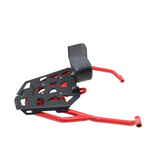 MotoCare pipe carrier with backrest installed on Hero XPulse 210 in red and black for luggage and passenger support
