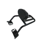 Motocare Dominar 400 pipe carrier with plate and backrest installed on Bajaj Dominar 400 motorcycle for touring luggage support and pillion comfort