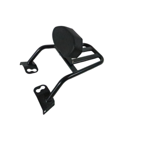 Motocare Dominar 400 pipe carrier with plate and backrest installed on Bajaj Dominar 400 motorcycle for touring luggage support and pillion comfort