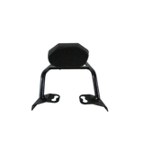 Motocare Dominar 400 pipe carrier with plate and backrest installed on Bajaj Dominar 400 motorcycle for touring luggage support and pillion comfort