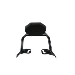 Motocare Dominar 400 pipe carrier with plate and backrest installed on Bajaj Dominar 400 motorcycle for touring luggage support and pillion comfort