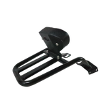Motocare Dominar 400 pipe carrier with plate and backrest installed on Bajaj Dominar 400 motorcycle for touring luggage support and pillion comfort