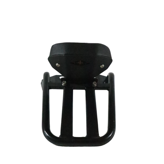 Motocare Dominar 400 pipe carrier with plate and backrest installed on Bajaj Dominar 400 motorcycle for touring luggage support and pillion comfort