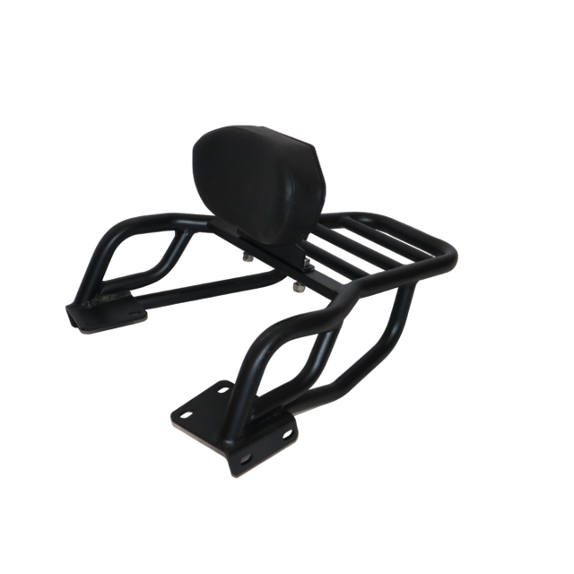 MotoCare pipe carrier with backrest installed on Hero Xpulse motorcycle providing luggage support and pillion comfort for touring rides
