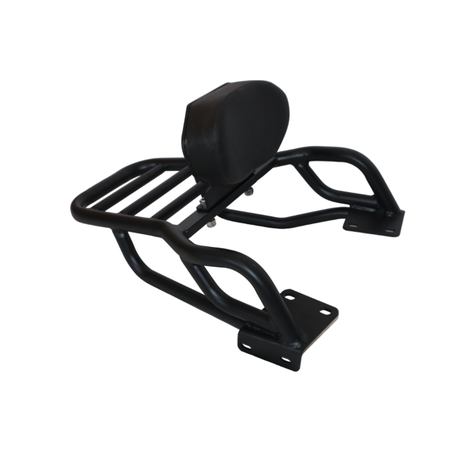 MotoCare pipe carrier with backrest installed on Hero Xpulse motorcycle providing luggage support and pillion comfort for touring rides