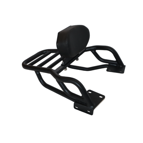 MotoCare pipe carrier with backrest installed on Hero Xpulse motorcycle providing luggage support and pillion comfort for touring rides