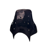 MotoCare polycarbonate windshield visor installed on Triumph Scrambler 400X showing clear smoke black variants and aerodynamic windscreen design