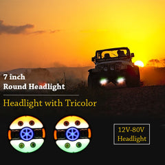 7 Inch Tri Colour Round LED Harley Headlight Fits in Royal Enfield, Thar (12V-80V 90W) (Tiranga)