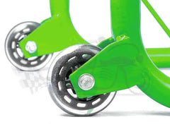 Non-Dismantable Universal Rear Paddock Stand with Skate Wheels - Green - (Bike Wt upto: 350 kgs)