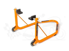 Non-Dismantable Universal Rear Paddock Stand with Skate Wheels - Orange - (Bike Wt upto: 350 kgs)