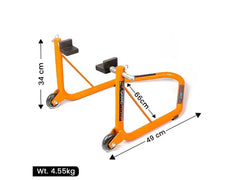 Non-Dismantable Universal Rear Paddock Stand with Skate Wheels - Orange - (Bike Wt upto: 350 kgs)