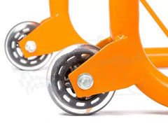 Non-Dismantable Universal Rear Paddock Stand with Skate Wheels - Orange - (Bike Wt upto: 350 kgs)