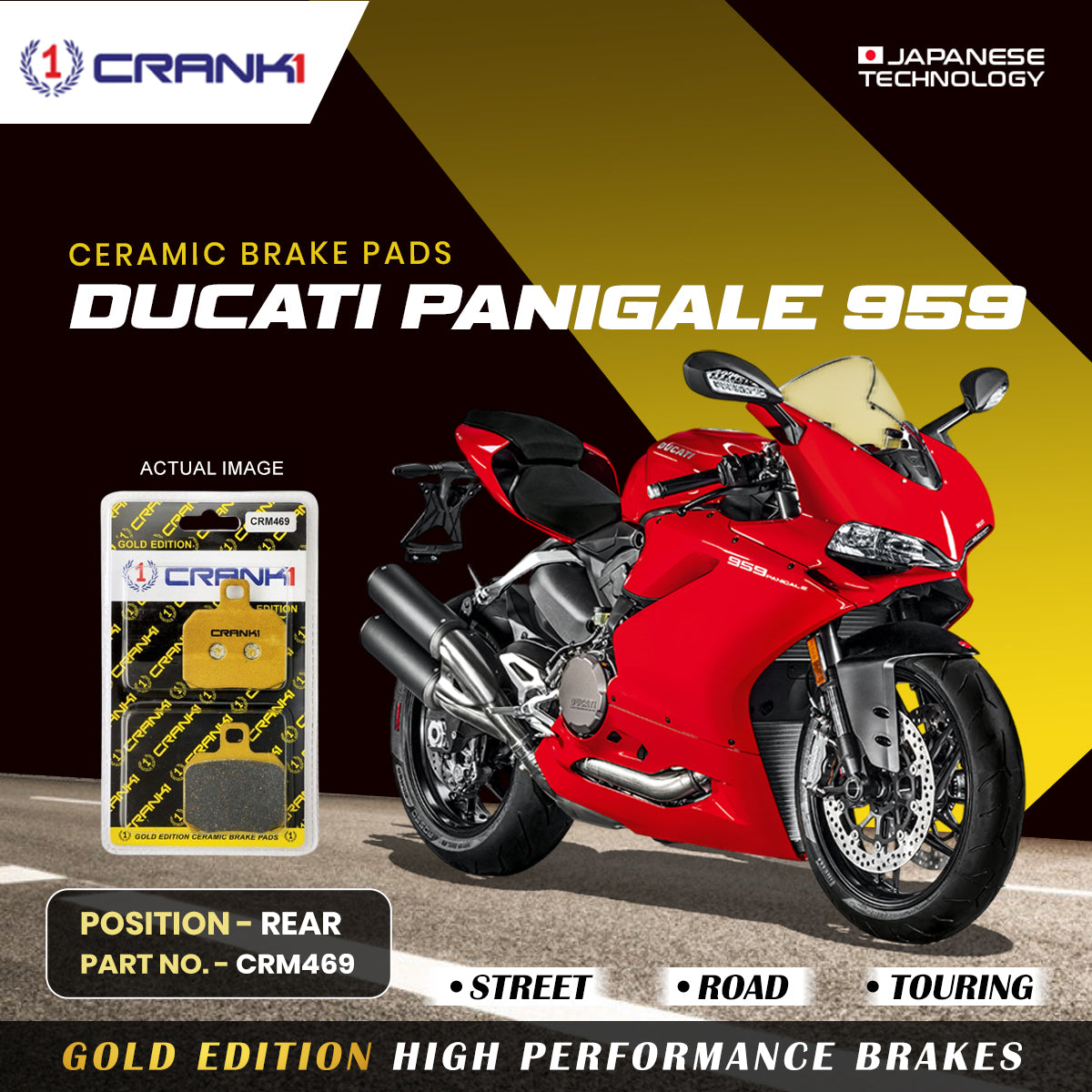 CRANK1 Ceramic Rear Brake Pads for Ducati Panigale 959 CRM469