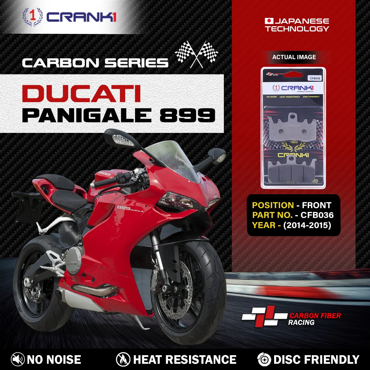 CRANK1 CFB036 carbon brake pads for Ducati Panigale 899 2014-2015 front