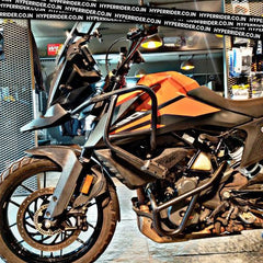 Hyperrider Crash Guard with Grab Slider Type 2 for KTM Adventure 250 and 390 Black Orange