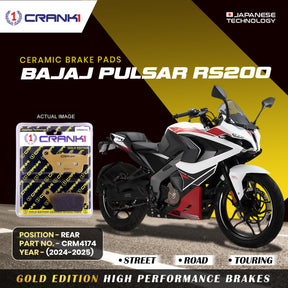 CRANK1 Ceramic Rear Brake Pads CRM4174 for Bajaj Pulsar RS200 2024-2025 HH Rated Motorcycle Brake Pads