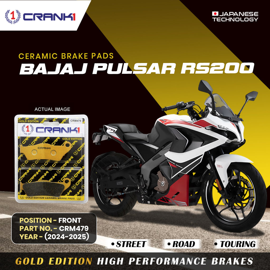 CRANK1 Ceramic Front Brake Pads CRM479 for Bajaj Pulsar RS200 (2024-2025) HH Rated Motorcycle Disc Brake Pads