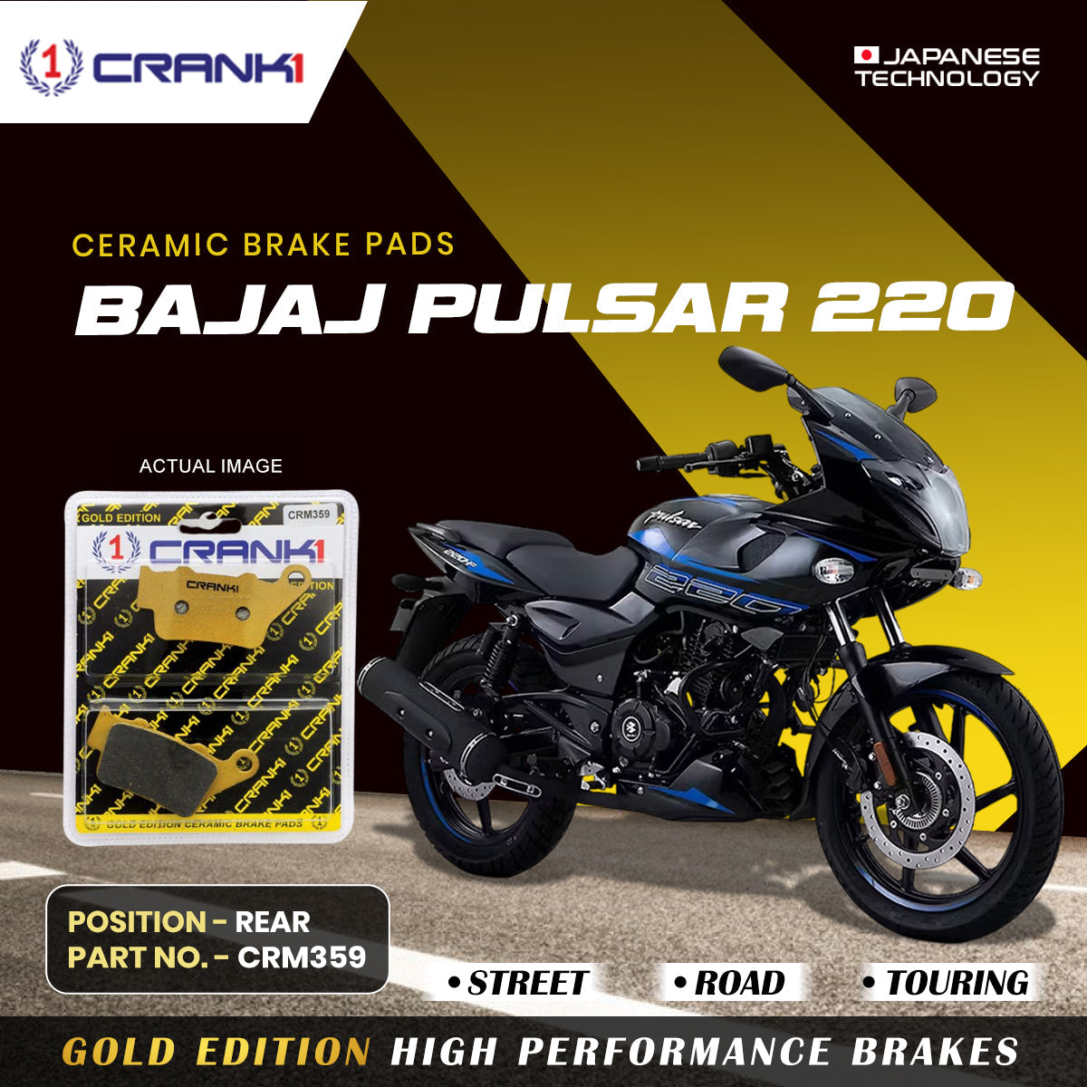 CRANK1 ceramic brake pads for Bajaj Pulsar 220 rear disc brake