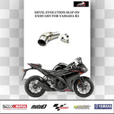 Devil Evolution slip-on exhaust Yamaha R3 titanium finish performance silencer with carbon tip