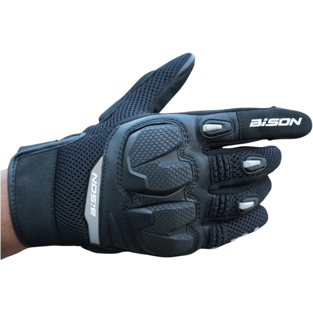 Bison ProGear Raptor motorcycle riding gloves in black and grey


