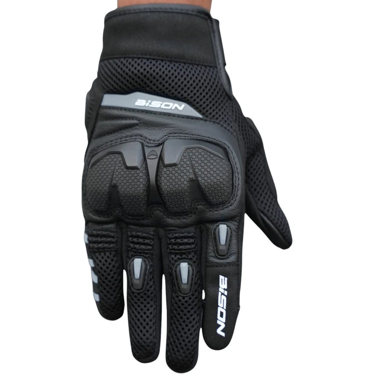 Bison ProGear Raptor motorcycle riding gloves in black and grey

