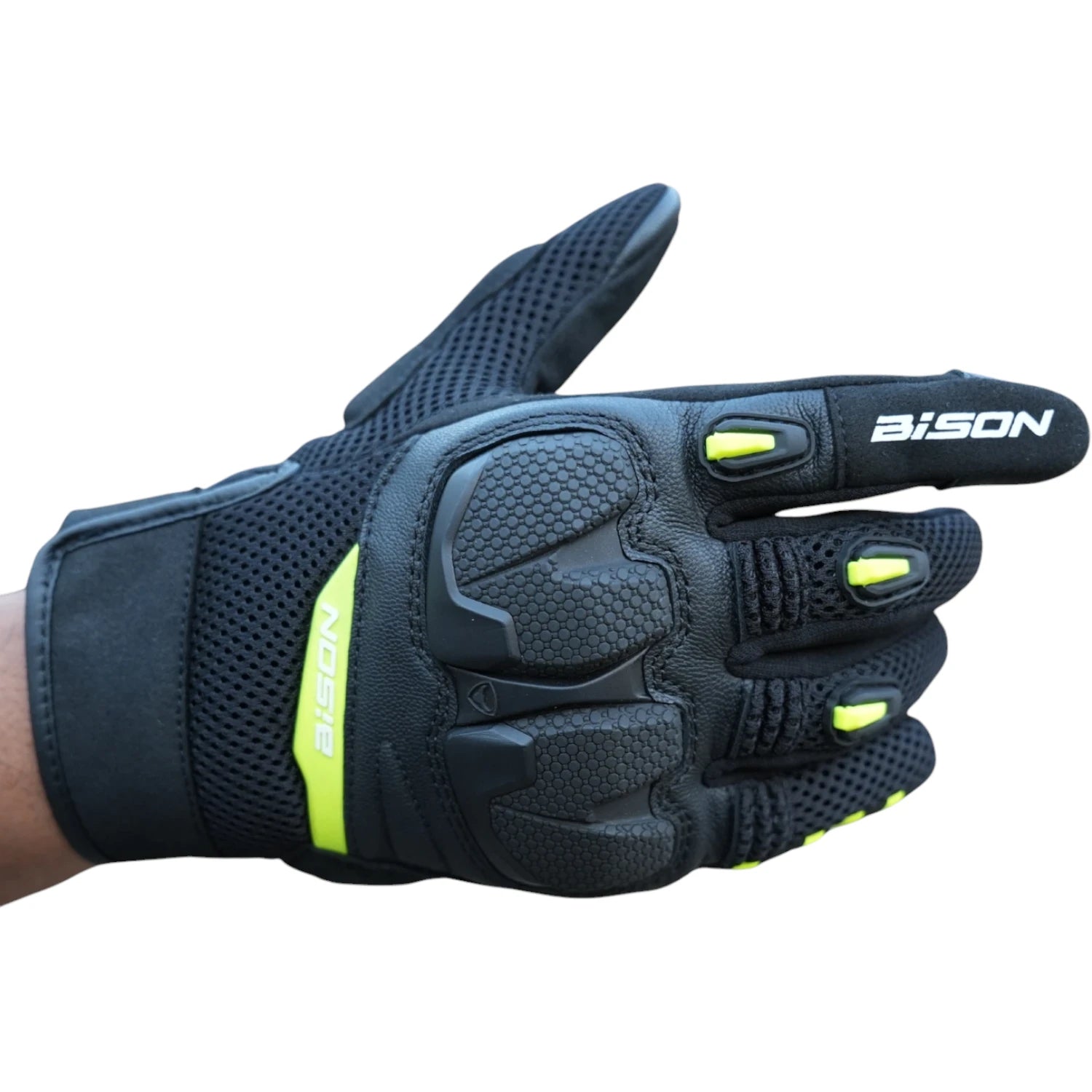 Bison ProGear Raptor black-neon motorcycle riding gloves